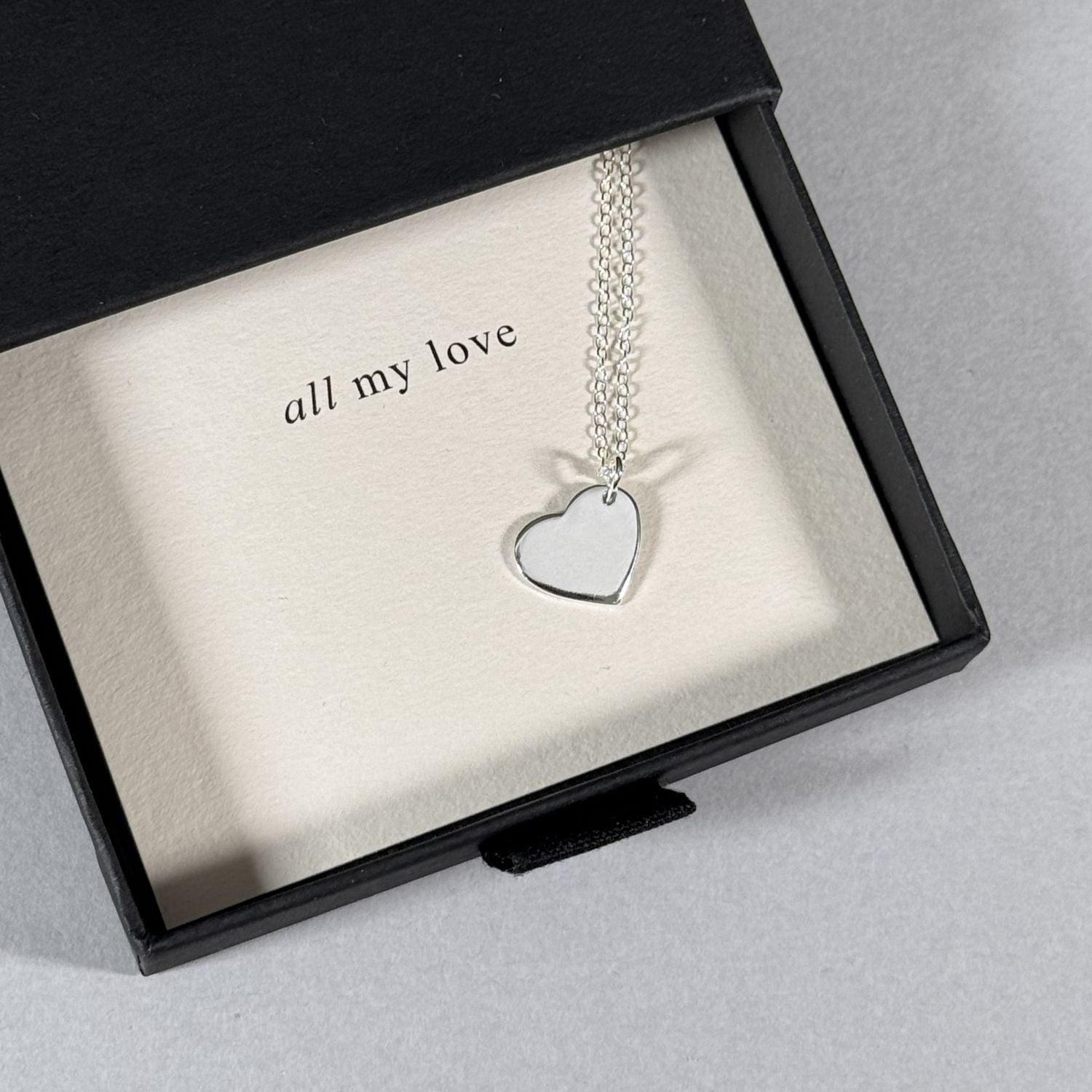 Engraved Heart Necklace in a By Wue gift box with message card