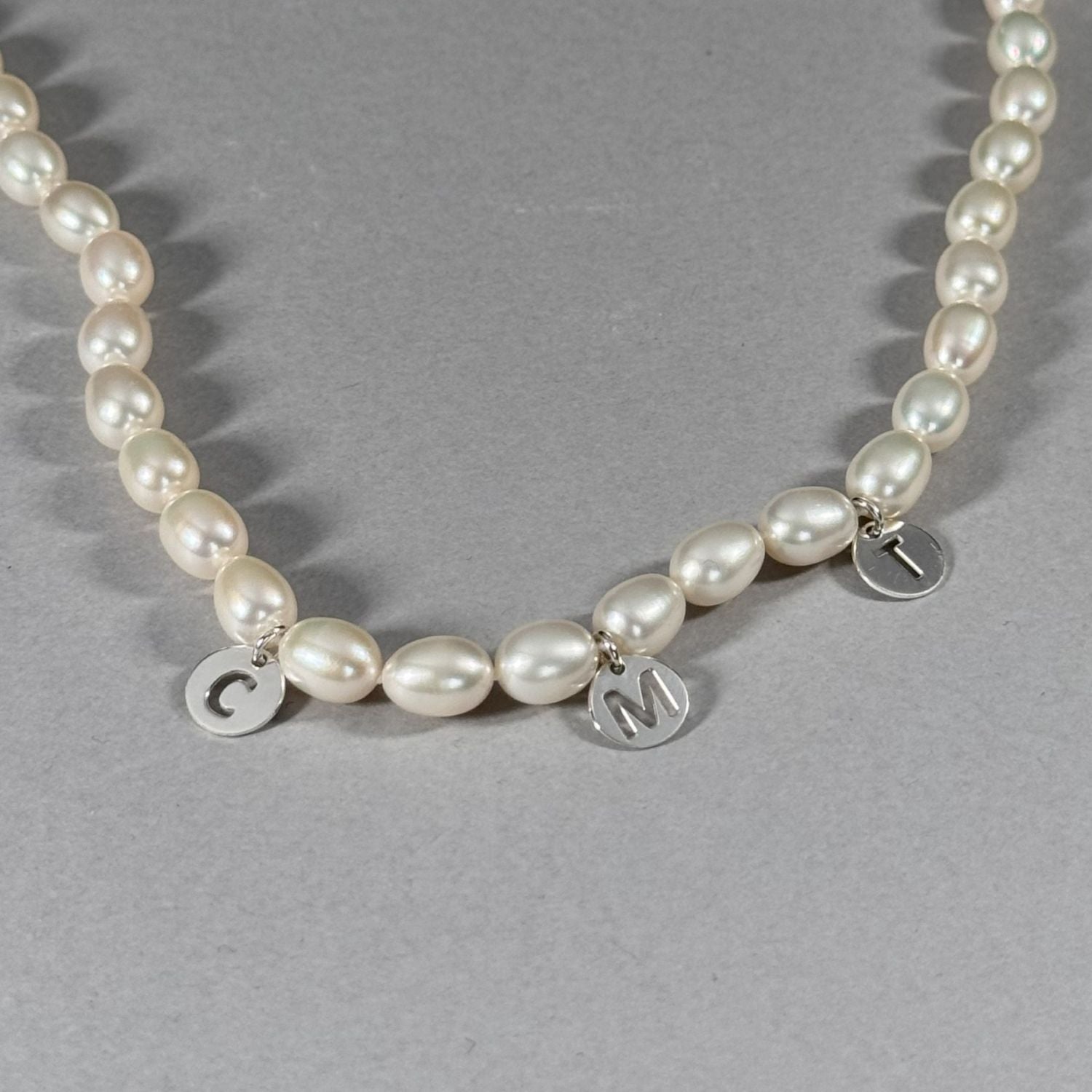 Pearl Initials Necklace in sterling silver