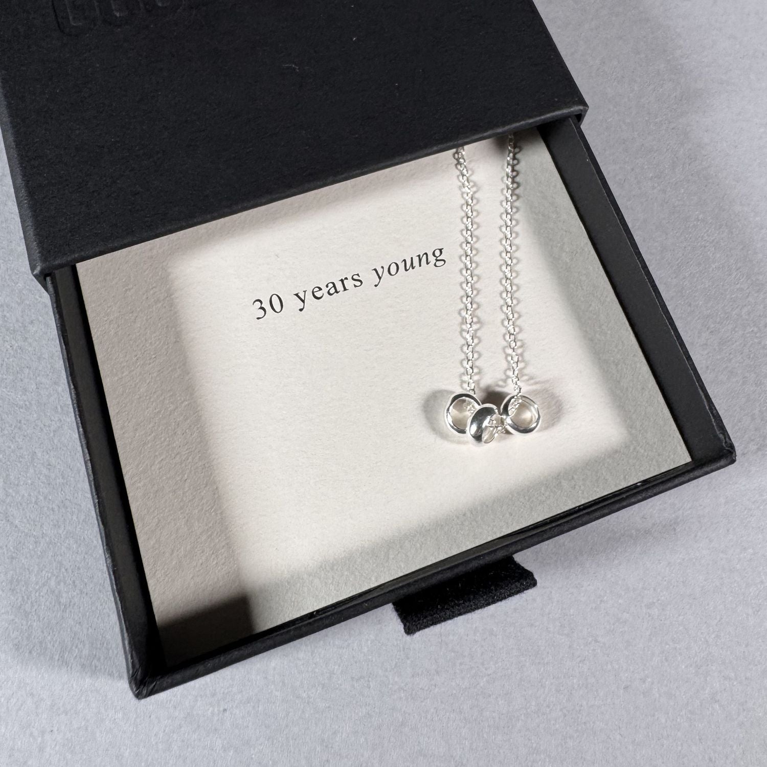 30th Birthday Necklace in a By Wue gift box with message card