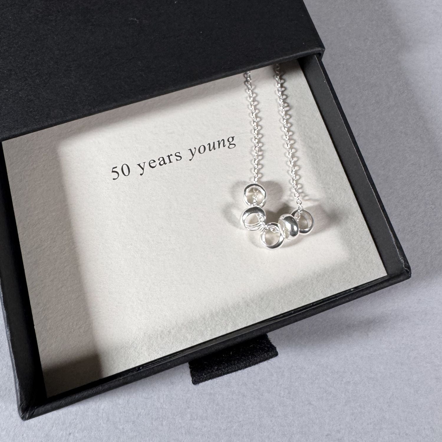 50th Birthday Necklace in a By Wue gift box with message card