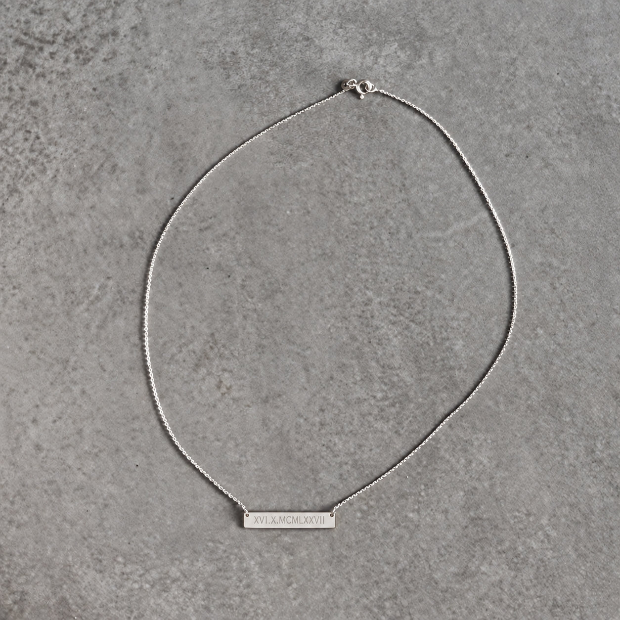 Roman Numeral Bar Necklace in sterling silver