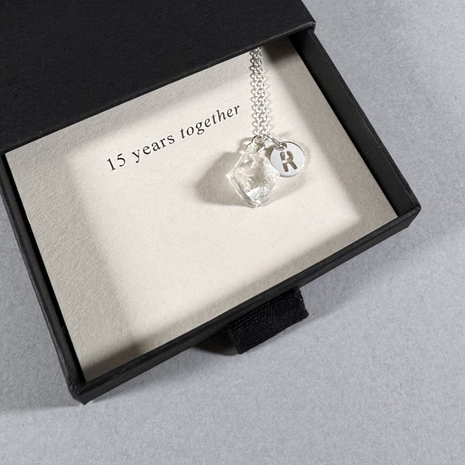 Initial Necklace with Crystal in a By Wue gift box