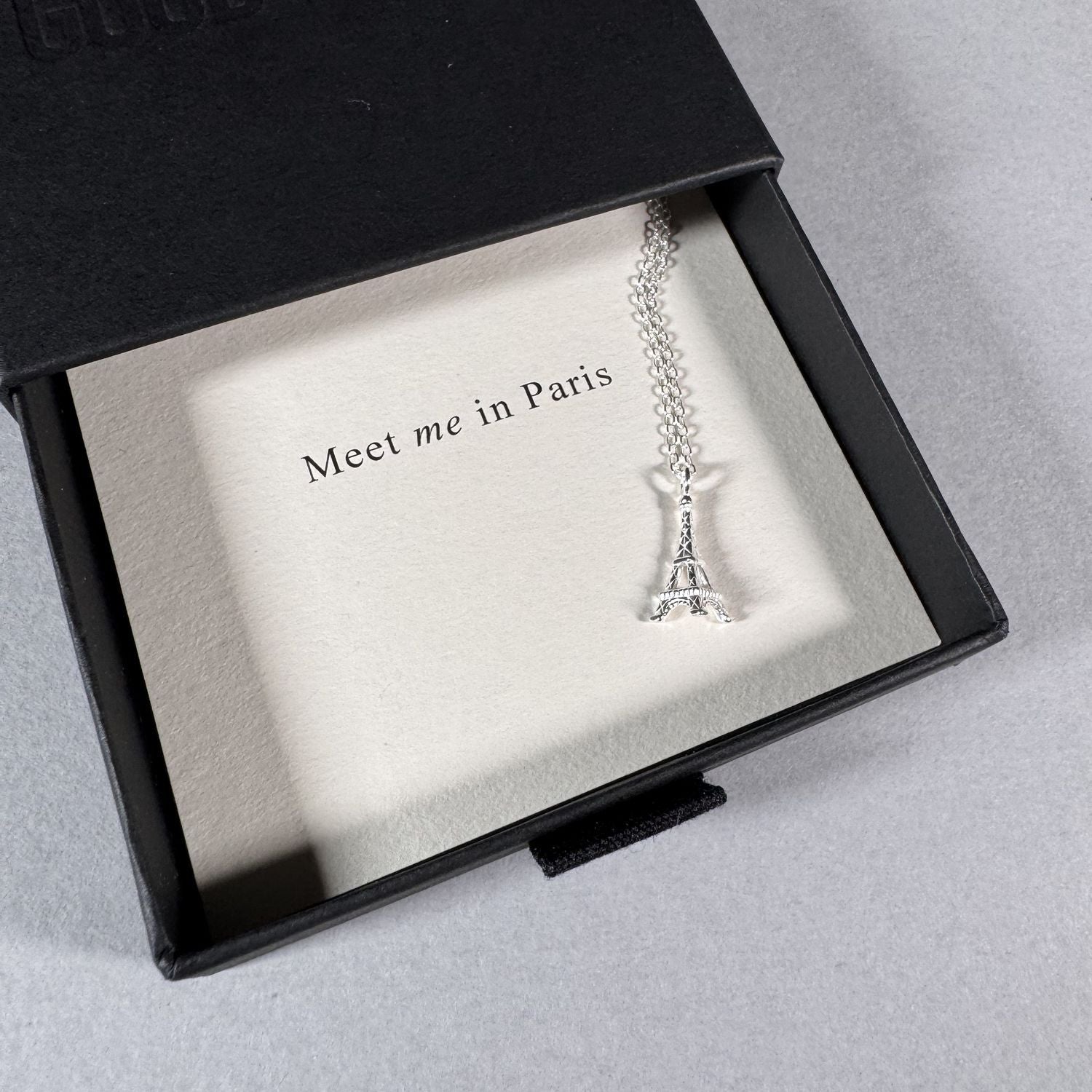 Eiffel Tower Necklace in a By Wue gift box with message card