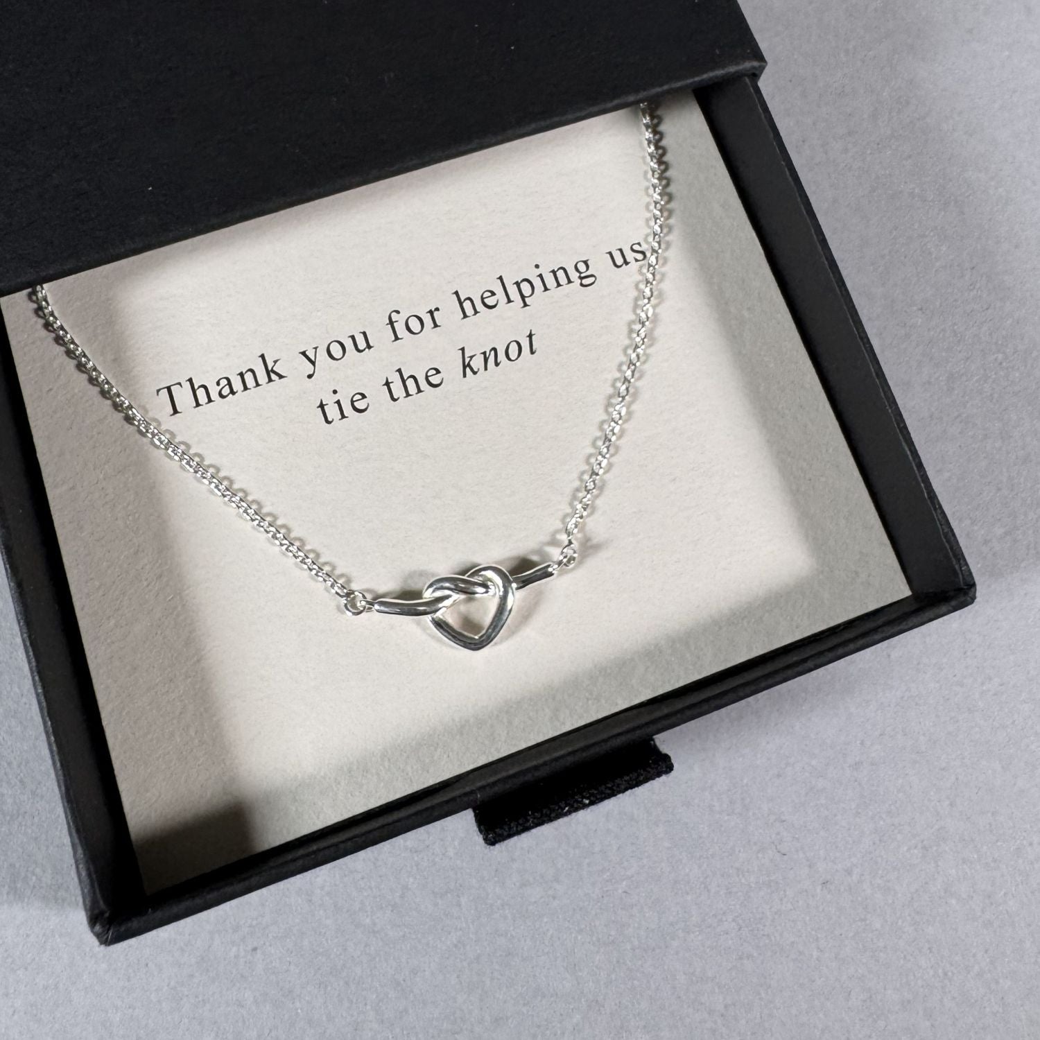 Heart Knot Necklace in a By Wue gift box with message card