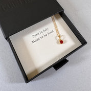 July birthstone necklace in a By Wue gift box with message card