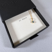 March birthstone necklace in a By Wue gift box with month card