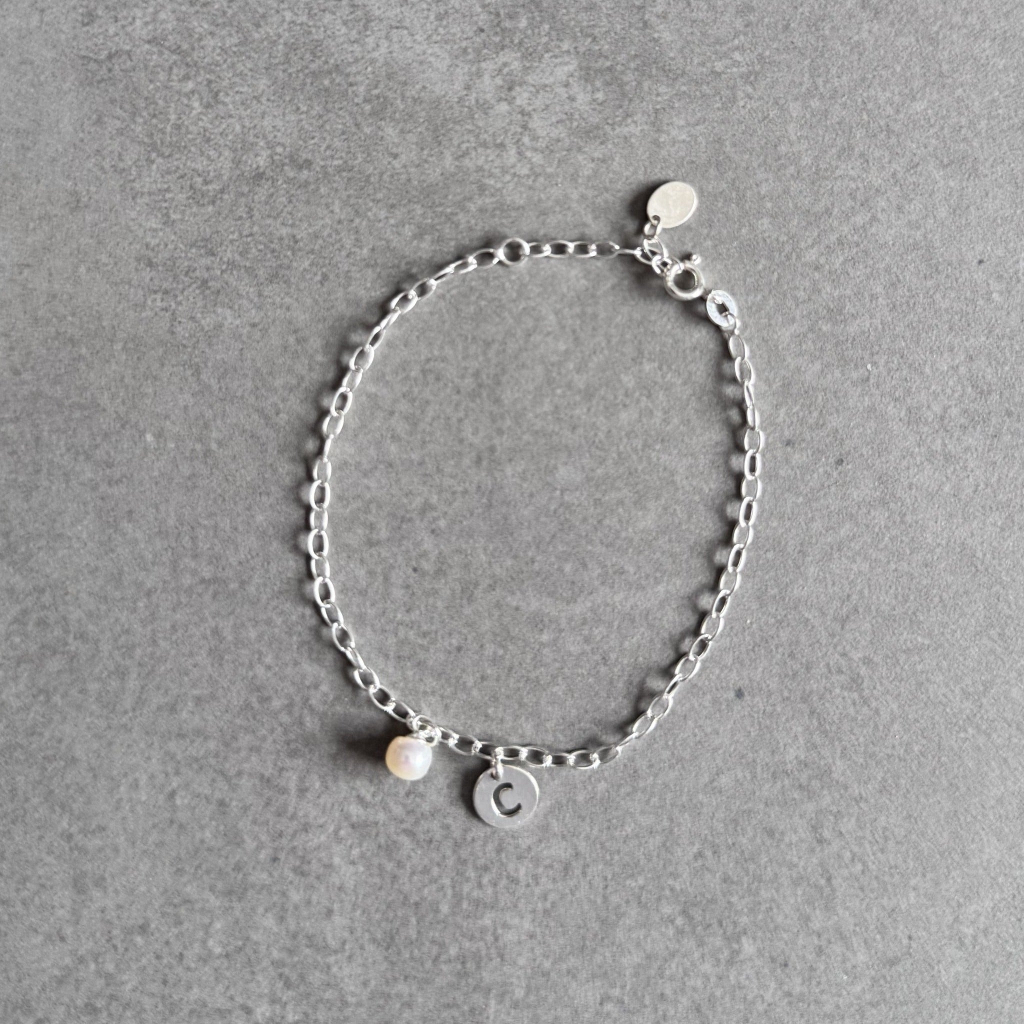 Initial Bracelet with Pearl in sterling silver