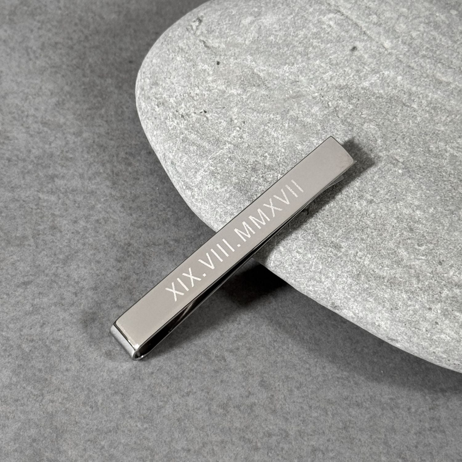 Roman Numeral Tie Clip in stainless steel