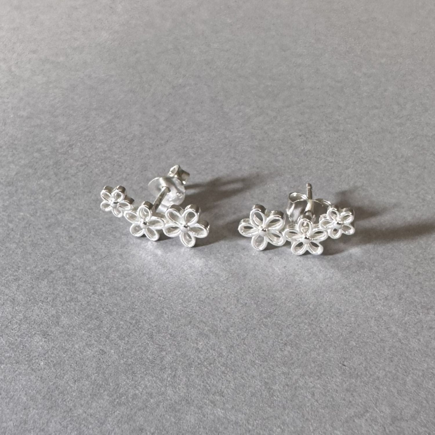 Three Flower Earrings in sterling silver